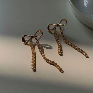 Cz Ribbon Stud Earring 1 Pair - 925silver Earring - One Size