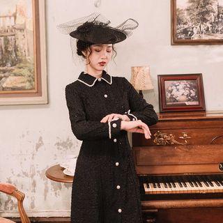 Collared Single-breasted Long-sleeve A-line Dress