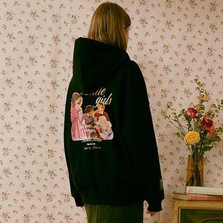 Printed Kangaroo-pocket Hoodie Black - One Size