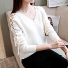 Lace Up V-neck Long-sleeve Top