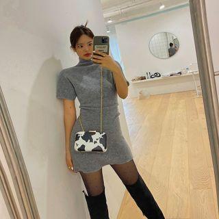 Short-sleeve Mock-neck Minidress