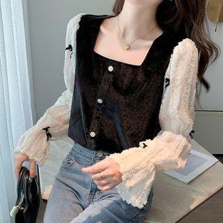 Flare-sleeve Velvet Blouse