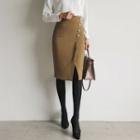Slit-front Embellished Pencil Skirt