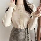 Lace-frilled Faux-pearl Knit Top