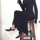 Plain Mock-neck Slim-fit Irregular Knit Dress