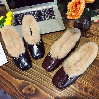Faux Fur Trim Square Toe Flats