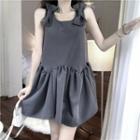 Ribbon-accent Sleeveless Mini Dress Gray - One Size
