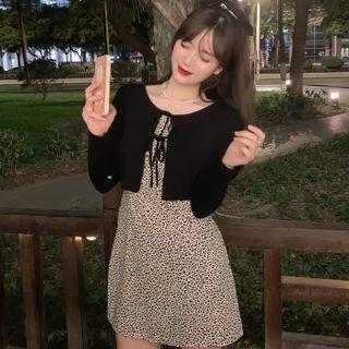 Leopard Print Cropped Camisole Top / Spaghetti Strap Mini Dress / Tie-strap Cardigan