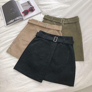 Asymmetric Double-pocket Cargo Skirt With Belt