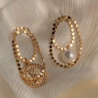 Sterling Silver Asymmetrical Faux Pearl Stud Earring 1 Pair - 925 Silver - Gold - One Size