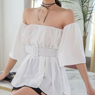 3/4-sleeve Off-shoulder Long Top White - One Size