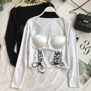 Square-neck Lace-up Bralette Top
