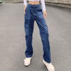 Mid Rise Patchwork Straight Leg Cargo Jeans