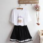 Short-sleeve Print T-shirt / Mini A-line Skirt / Set