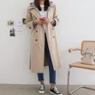 Hooded-layered Double-breasted Trench Coat With Sash