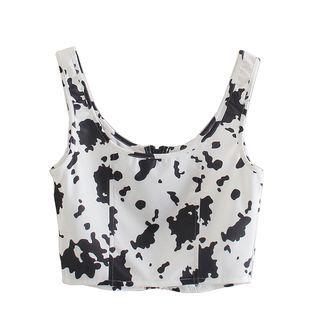 Milk Cow Print Zip-up Tank Top
