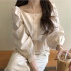 Puff-sleeve Square Neck Blouse As Shown In Figure - One Size