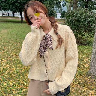 Long-sleeve Peter Pan-collar Cable Knit Button-up Cardigan