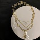 Pendant Pendant Faux Pearl Layered Necklace Gold - One Size