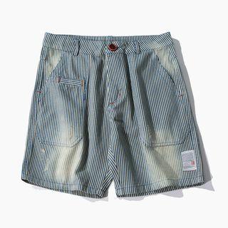 Washed Striped Denim Shorts