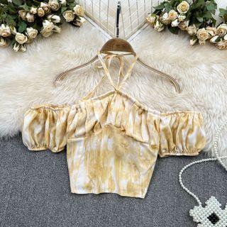 Off Shoulder Tie Dye Crop Blouse