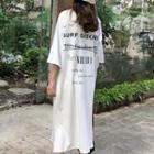 Lettering Back Elbow-sleeve Dress