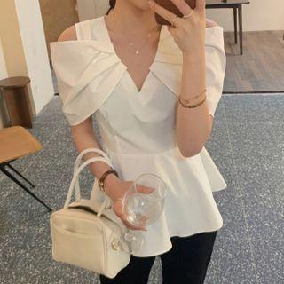 Cold-shoulder Pepelum Top White - One Size
