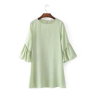 Bell-sleeve Plain Sheath Dress