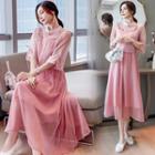 Set: Strappy Midi A-line Dress + Elbow-sleeve Top