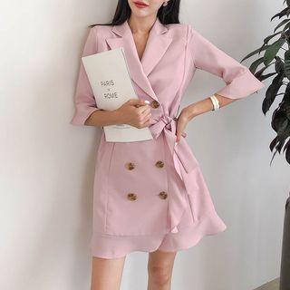Frilled Blazer Dress With Sash
