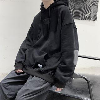 Letter Printed Panel Hooded Pullover