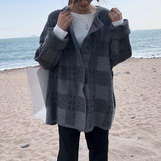 Plaid Long Cardigan Gray - One Size