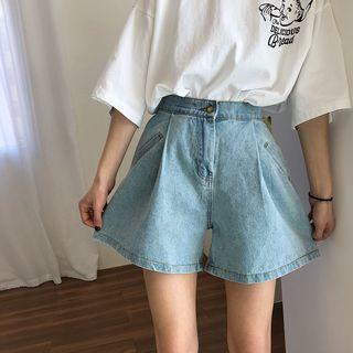 Elastic Waist Washed Denim Shorts