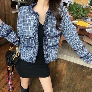 Frayed Plaid Tweed Jacket