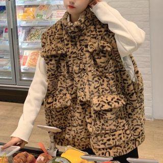 Leopard Pattern Furry Vest As Shown In Figure - One Size