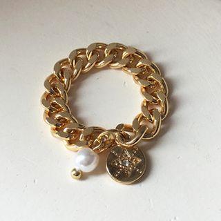 Faux Pearl Alloy Chain Ring 1 Piece - As Shown In Figure - One Size