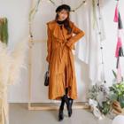 Frilled-collar Tie-front Midi Dress