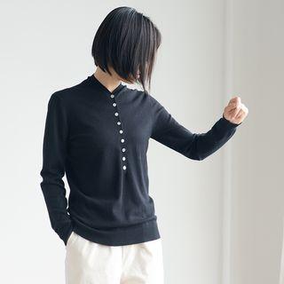 Single-breasted Long-sleeve Knit Top