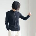 Single-breasted Long-sleeve Knit Top