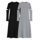Plain Cutout Long-sleeve Knit Midi Dress