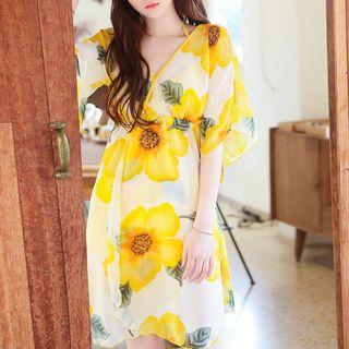 Set: Plain Bikini + Floral Cover