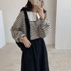 Peter Pan Collar Striped Sweatshirt / Sleeveless Plain Dress