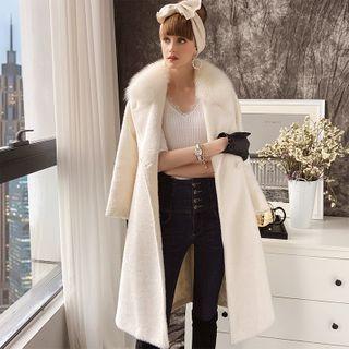 Fluffy Collar Coat With Sash