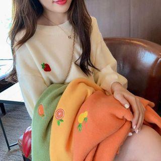 Fruit Embroidered Long-sleeve Knit Top