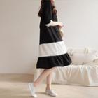 3/4-sleeve Two-tone Dress
