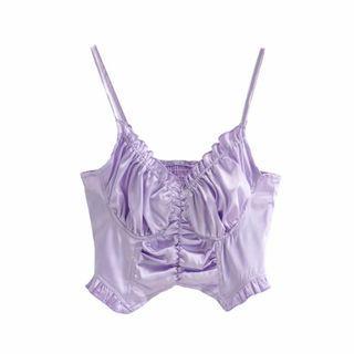 Ruched Shirred Panel Cropped Camisole Top