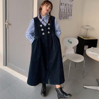 Midi A-line Corduroy Overall Dress