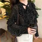 Tie-neck Dotted Ruffled Blouse