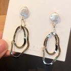 Pearl Irregular Alloy Hoop Dangle Earring 1 Pair - Gold - One Size