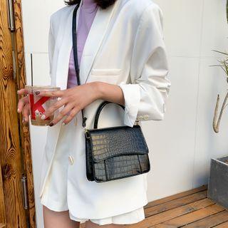 Flap Front Croc Grain Crossbody Bag